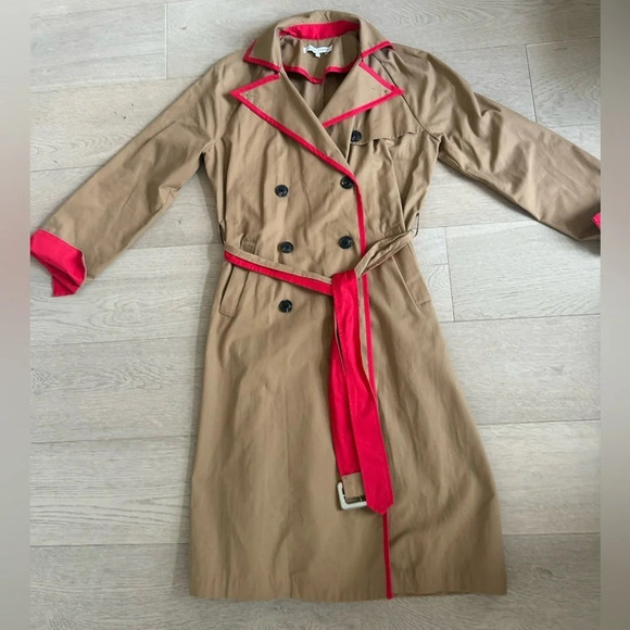 English Factory tan/red trim trench coat size S - Picture 8 of 9